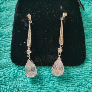 VINTAGE 925 STERLING SILVER SIGNED JC CRYSTAL DROP EARRINGS